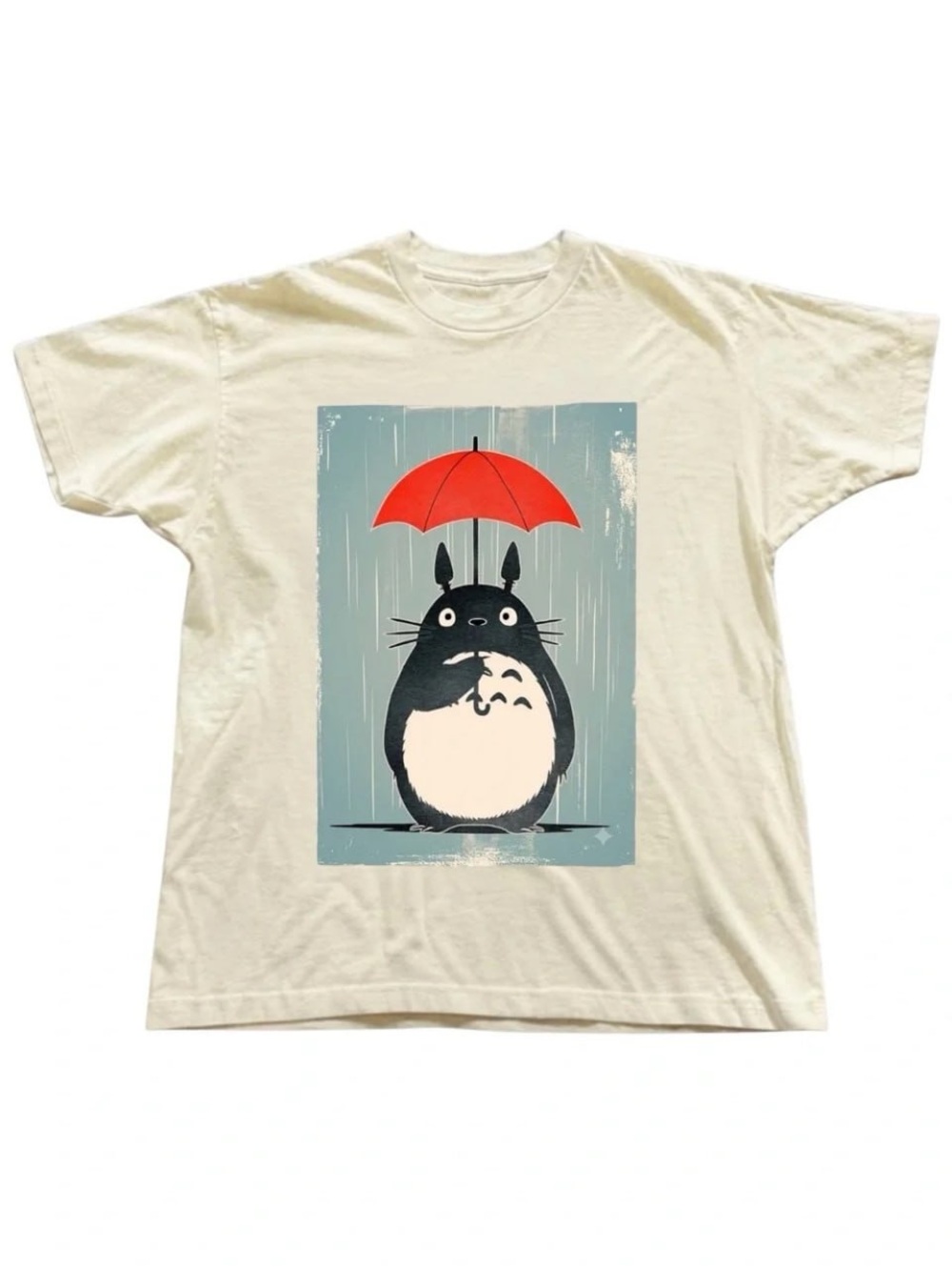 Cream Totoro Graphic Tee with Red Umbrella